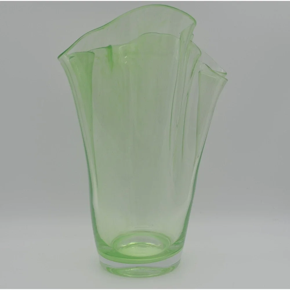 Mid Century Italian Fazzoletto Green Murano Glass Handkerchief Vase 12 inch